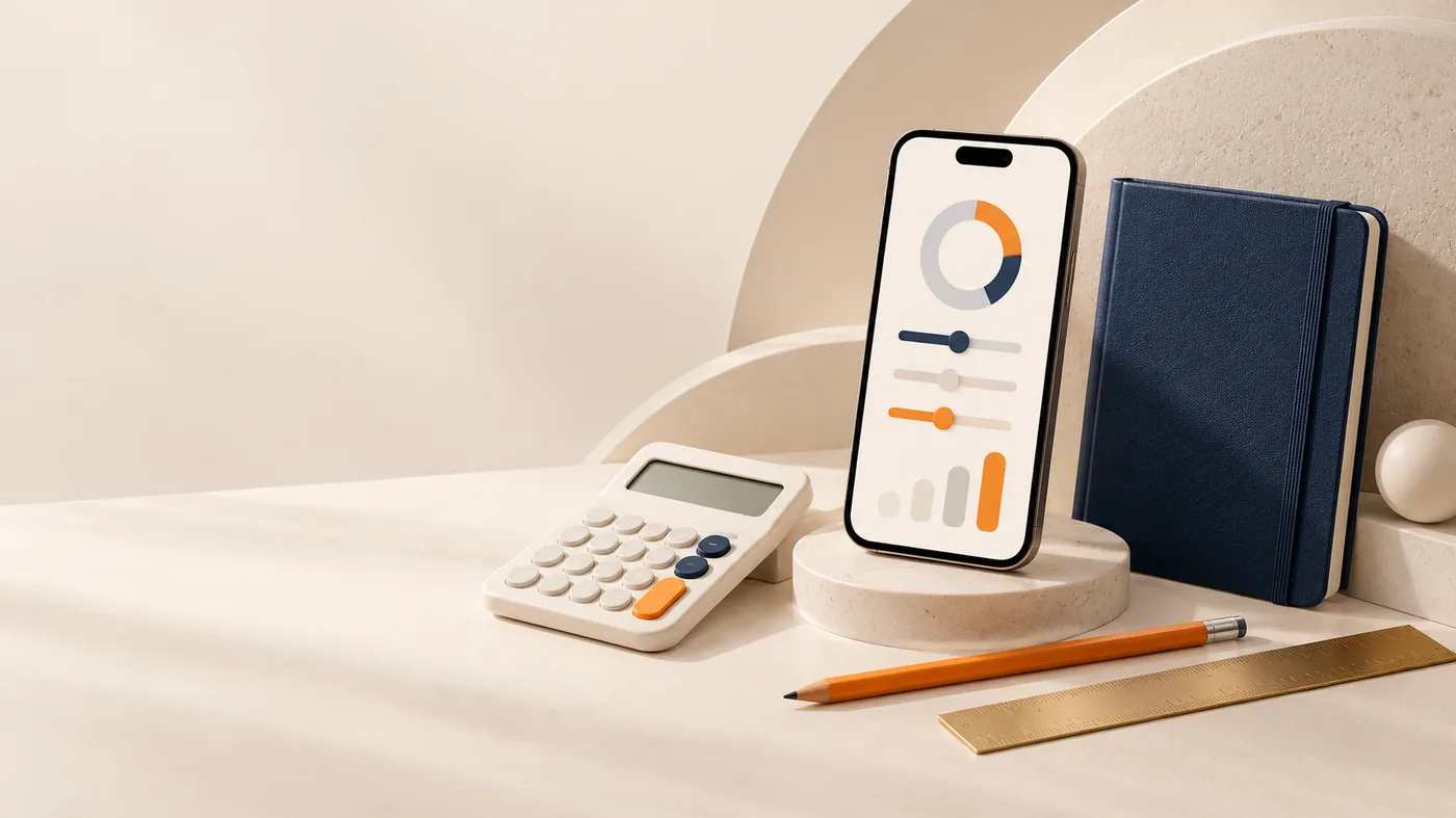 Smartphone, calculator, notebook and pencil representing simple protection planning tools